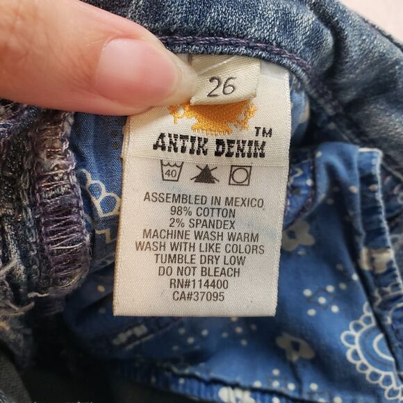 Antik Denim Jeans Womens 26 Blue Low Rise Skinny Embroidered Button Fly Western - Picture 4 of 16